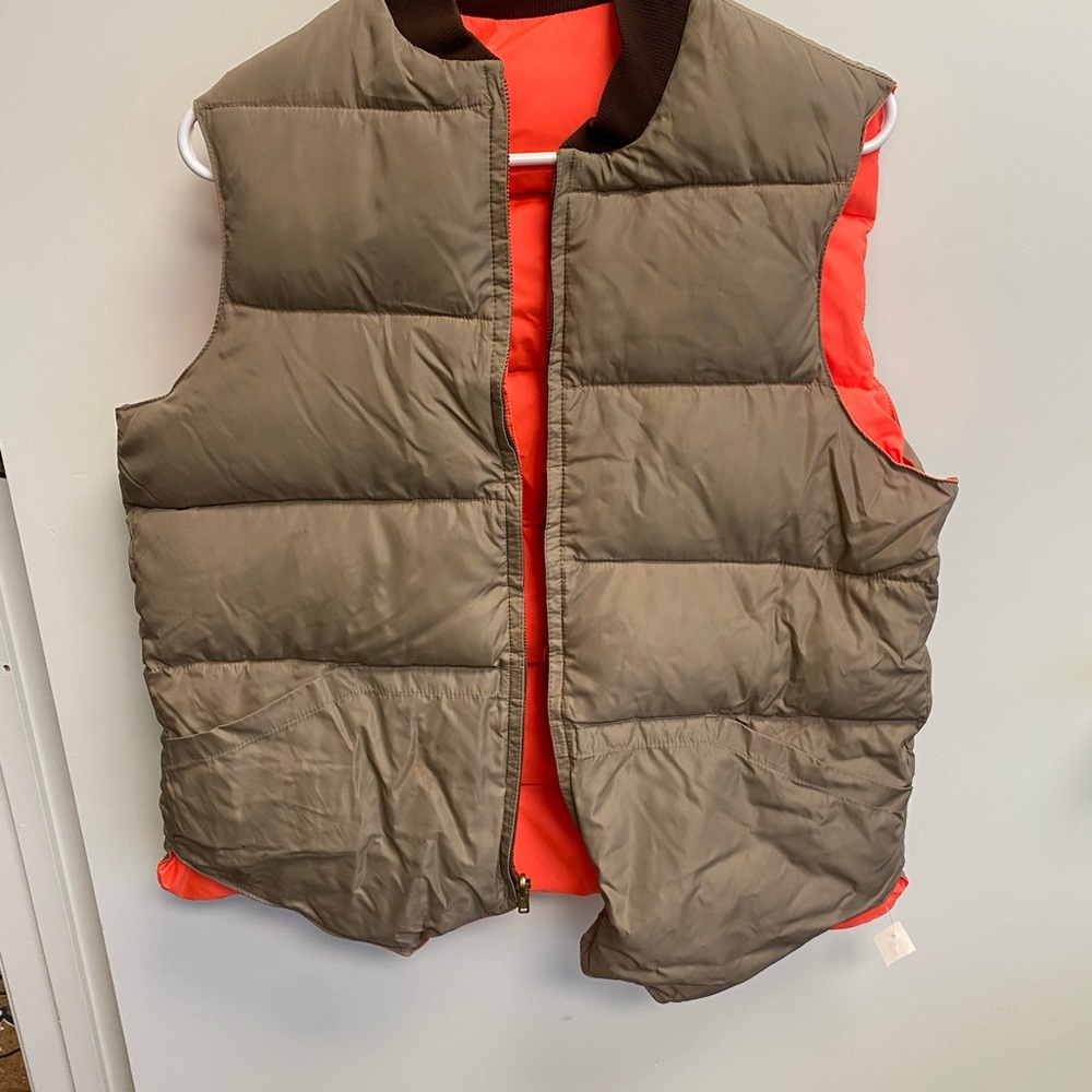 Vintage Reversible Puffer Vest in Olive and Bright Orange